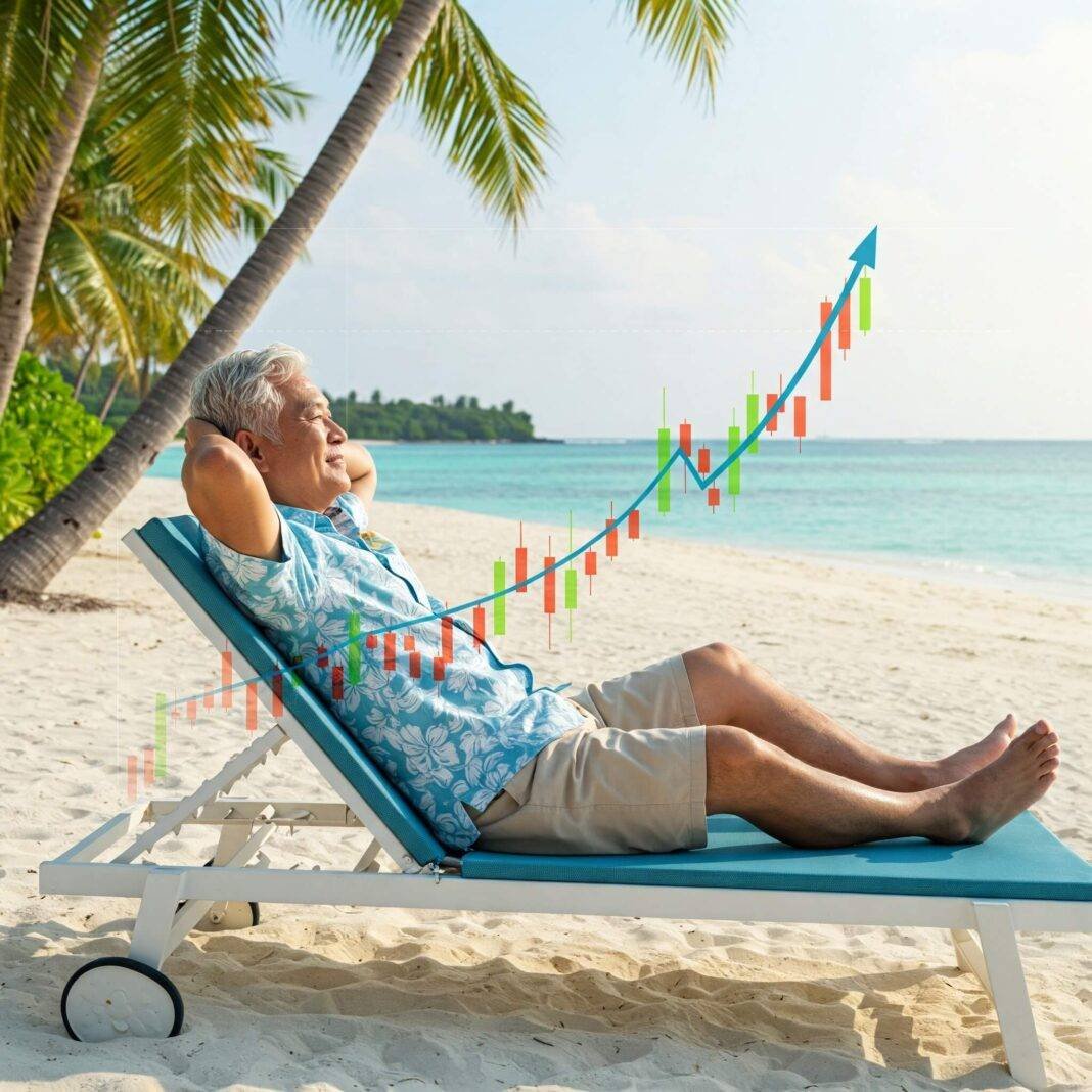 A serene retiree is shown enjoying a beach vacation A serene retiree is shown enjoying a beach vacation