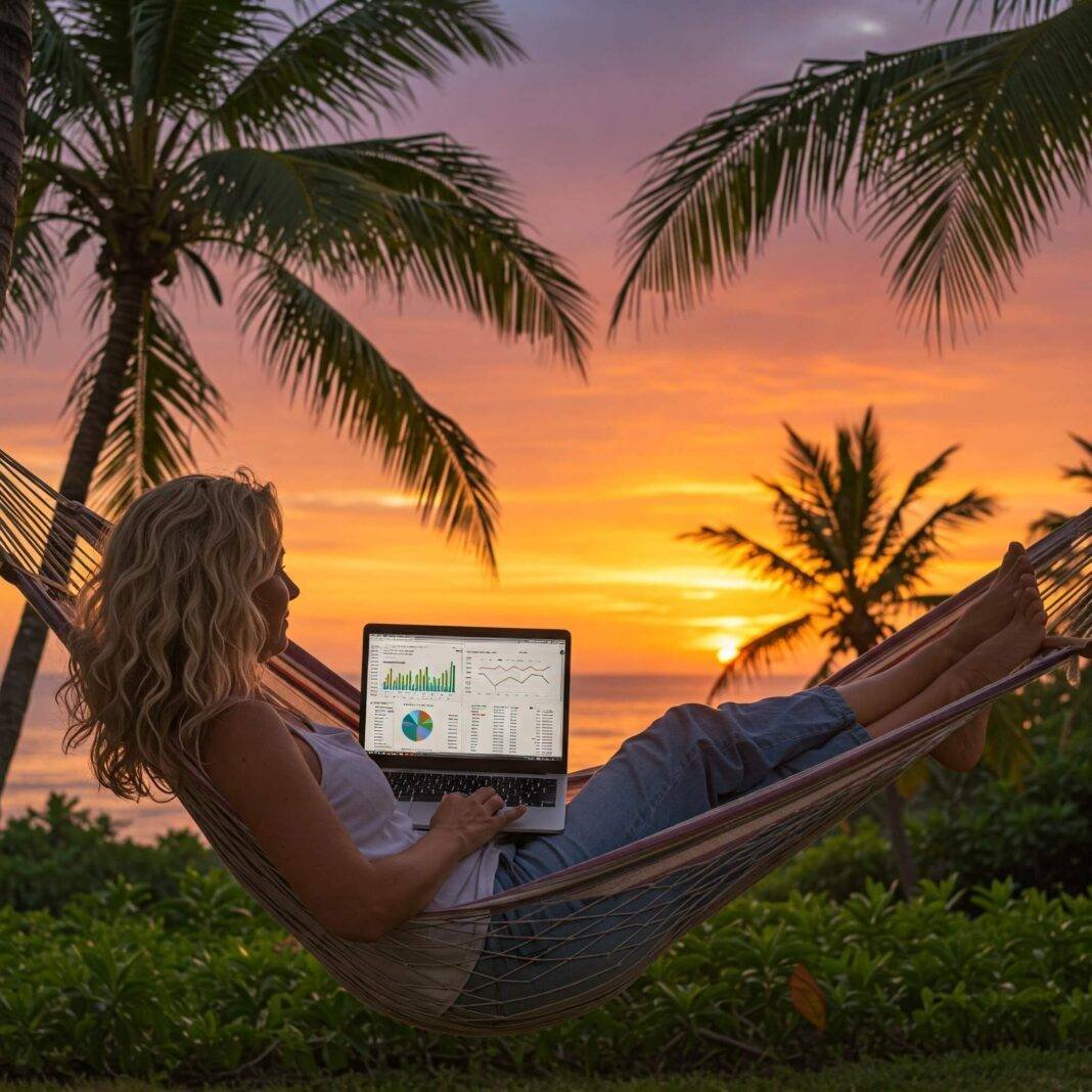 Early retirement calculator concept shown with a person in a hammock Early retirement calculator concept shown with a person in a hammock