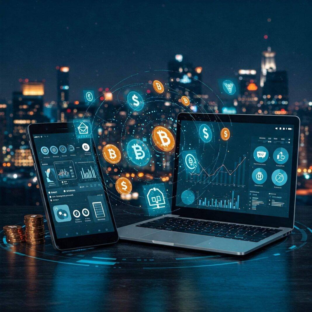 Sleek cityscape at dusk symbolizing a modern financial world. Sleek cityscape at dusk symbolizing a modern financial world.