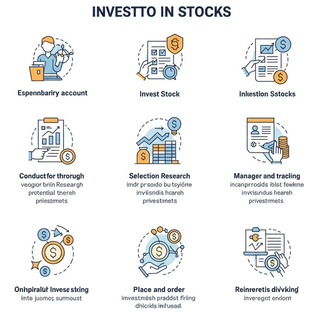 Colorful infographic outlining the steps to invest in stocks.Colorful infographic outlining the steps to invest in stocks. Colorful infographic outlining the steps to invest in stocks.