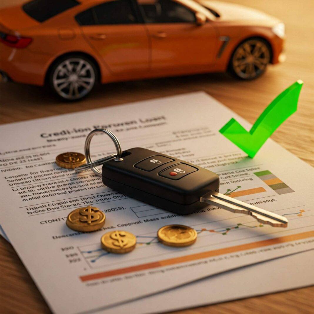 Car key on loan documents with improved credit score chart Car key on loan documents with improved credit score chart