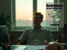 Early Retirement Calculator: How Soon Can You Really Quit? Tired person at cluttered desk with broken piggy bank and sarcastic poster
