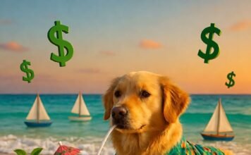 Best Investments for a Rich and Stress-Free Retirement Golden retriever in Hawaiian shirt sipping cocktail on beach at sunset