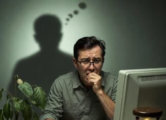 Financial Planning for Retirement: 10 Mistakes to Avoid Anxious man staring at red retirement losses with grim reaper shadow