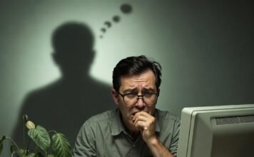 Financial Planning for Retirement: 10 Mistakes to Avoid Anxious man staring at red retirement losses with grim reaper shadow