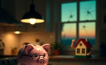 Financial Wellness 101: How to Take Control of Your Money Cracked piggy bank on mortgage papers at dusk sunrise