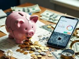 How Financial Management Can Help You Build Lasting Wealth Cracked piggy bank leaking coins on cluttered desk with ants.