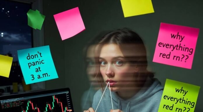 How to Invest in Stocks: Step-by-Step for Absolute Beginners Nervous beginner eating ramen, staring at red stock charts (7 words)