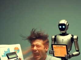 Financial Advisor vs. Robo-Advisor: Which One Should You Choose? Stressed man juggling robo-advisor and human advisor chaos