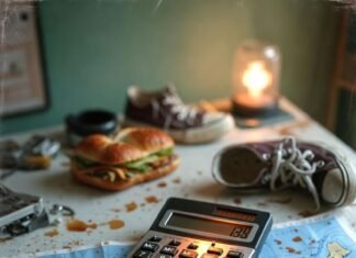 Retirement Calculator: Plan Your Dream Life in Minutes Cluttered table with calculator, bills, Hawaiian postcard,