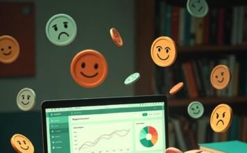 Best Personal Finance Software to Master Your Money Cluttered desk at night with overdraft alert and sad dollar rain