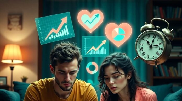Top 5 Budgeting Apps for Couples Who Want to Build Wealth Together Couple reviewing budget app with glowing piggy bank and holograms