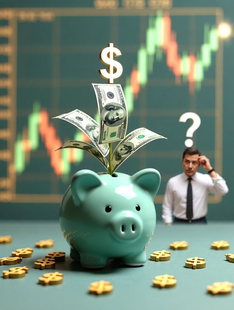 Vanguard app showing +$47.12 gains, pizza reflection at night