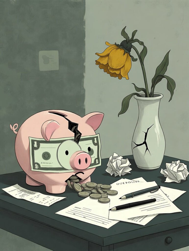 Budget app showing Dining Out at 148% with crying emoji