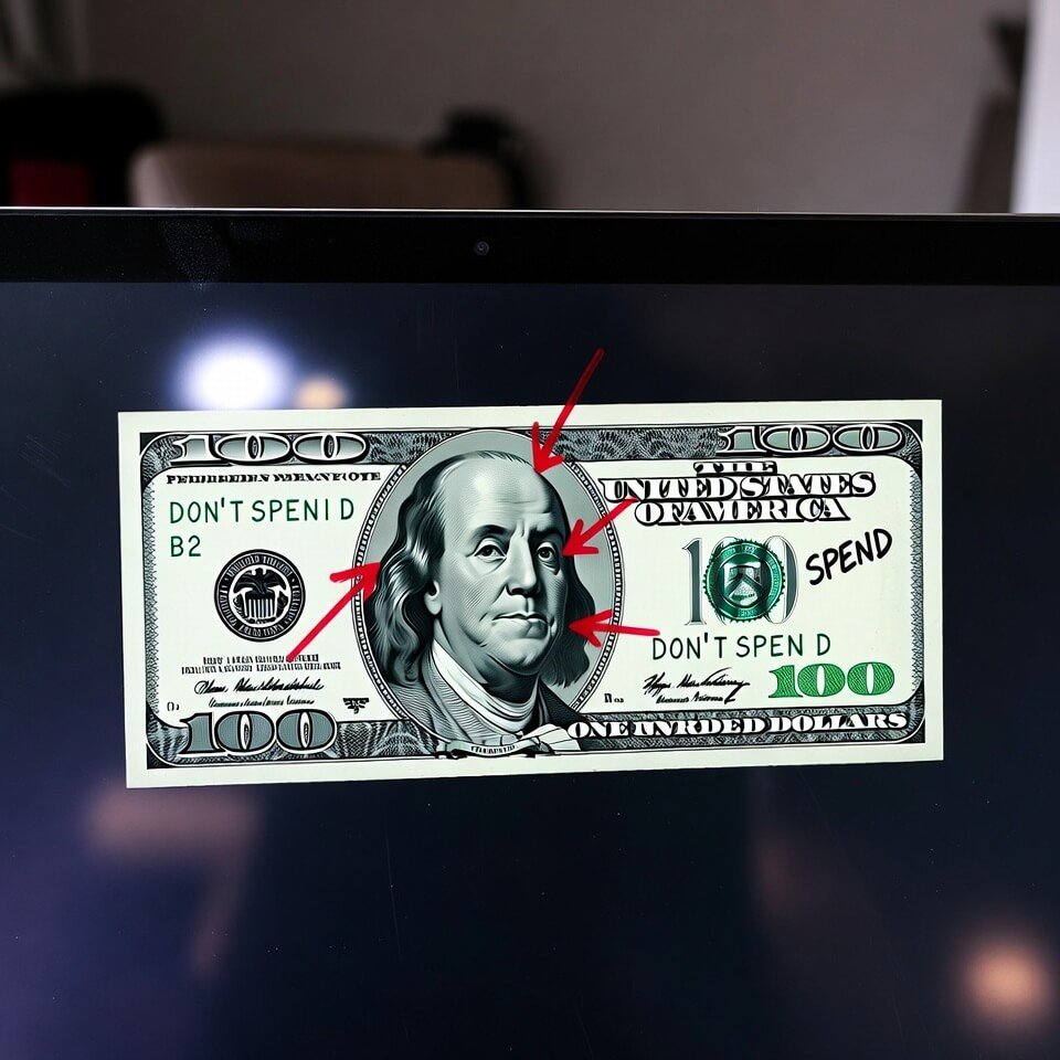 ceramic piggy bank spilling crumpled $100 bills