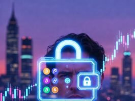 How to Invest in Cryptocurrency Safely in 2025 3 a.m. cluttered desk with hardware wallet and crashing crypto charts