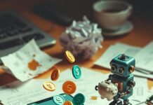 Best Finance Apps to Simplify Your Money Management in 2025 Cluttered night desk with budgeting app and flying dollar bill