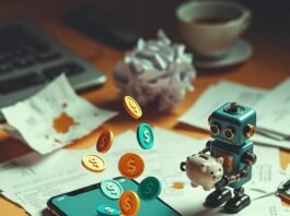 Best Finance Apps to Simplify Your Money Management in 2025 Cluttered night desk with budgeting app and flying dollar bill