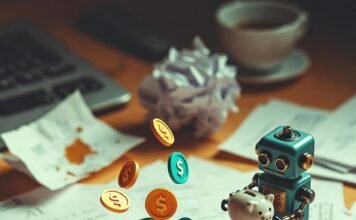 Best Finance Apps to Simplify Your Money Management in 2025 Cluttered night desk with budgeting app and flying dollar bill